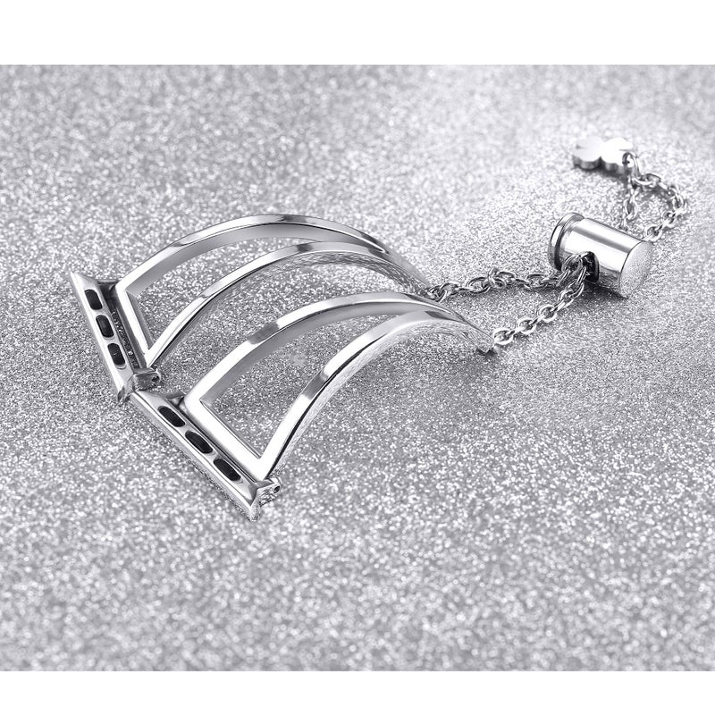 Secbolt Stainless Steel Bands Compatible with Apple Watch Band 42mm 44mm 45mm 46mm 49mm iWatch Series 11/10/9/Ultra/SE/8/7/6/5/4/3/2/1, Dressy Metal Bangle Bracelet Women, Silver - Image 4